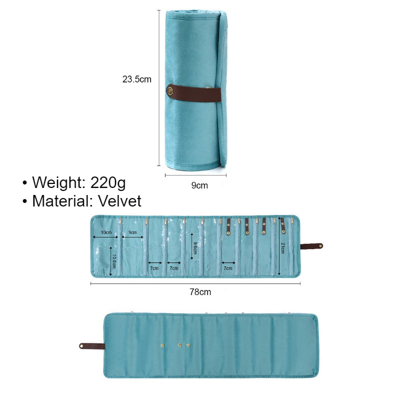 Velvet Roll Up Travel Jewelry Organizer Pouch Multiple Colors