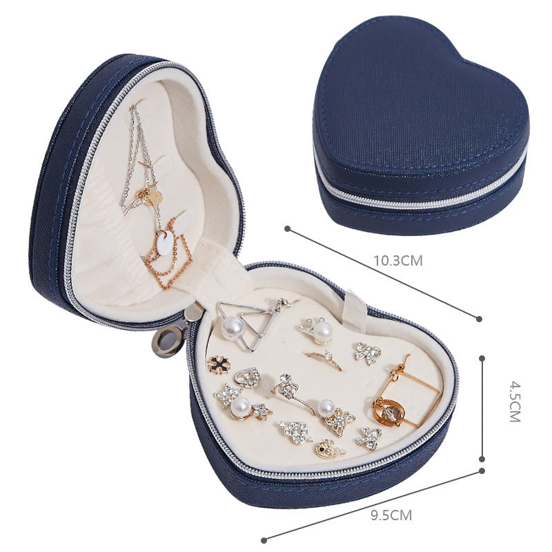 Heart Shaped Portable Travel Jewelry Box PU Leather