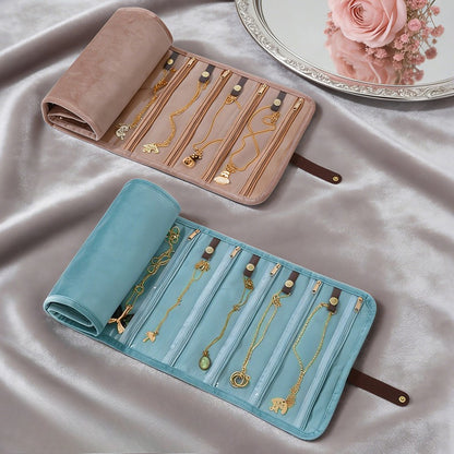 Velvet Roll Up Travel Jewelry Organizer Pouch Multiple Colors