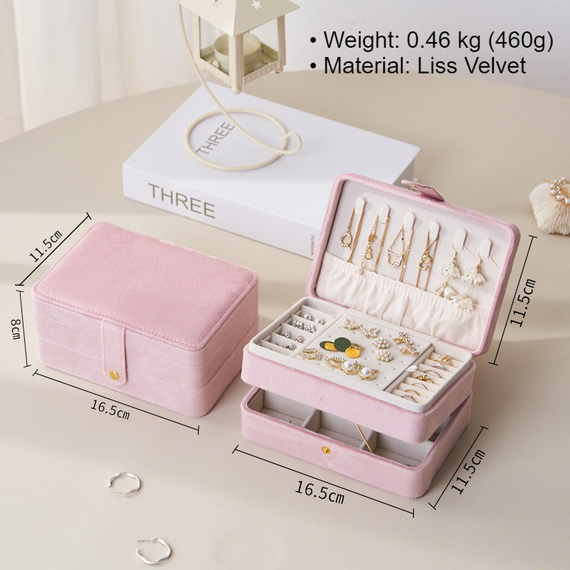 Luxury 3 Layer Velvet Jewelry Organizer Box Portable