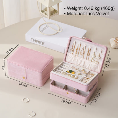 Luxury 3 Layer Velvet Jewelry Organizer Box Portable