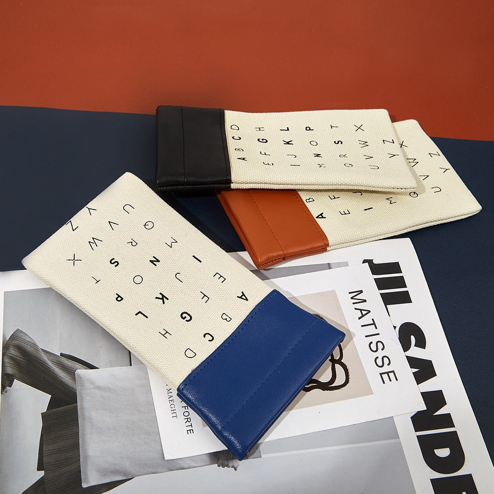 Letter Pattern Canvas Elastic Students Eyeglasses Case