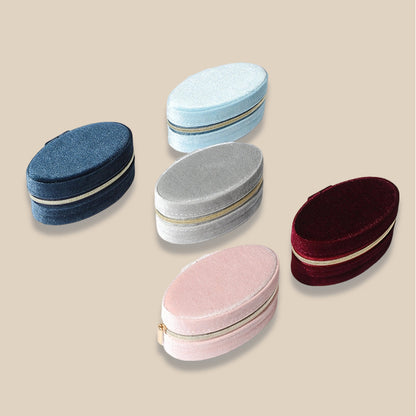 Oval Velvet Jewelry Box Portable Multiple Colors