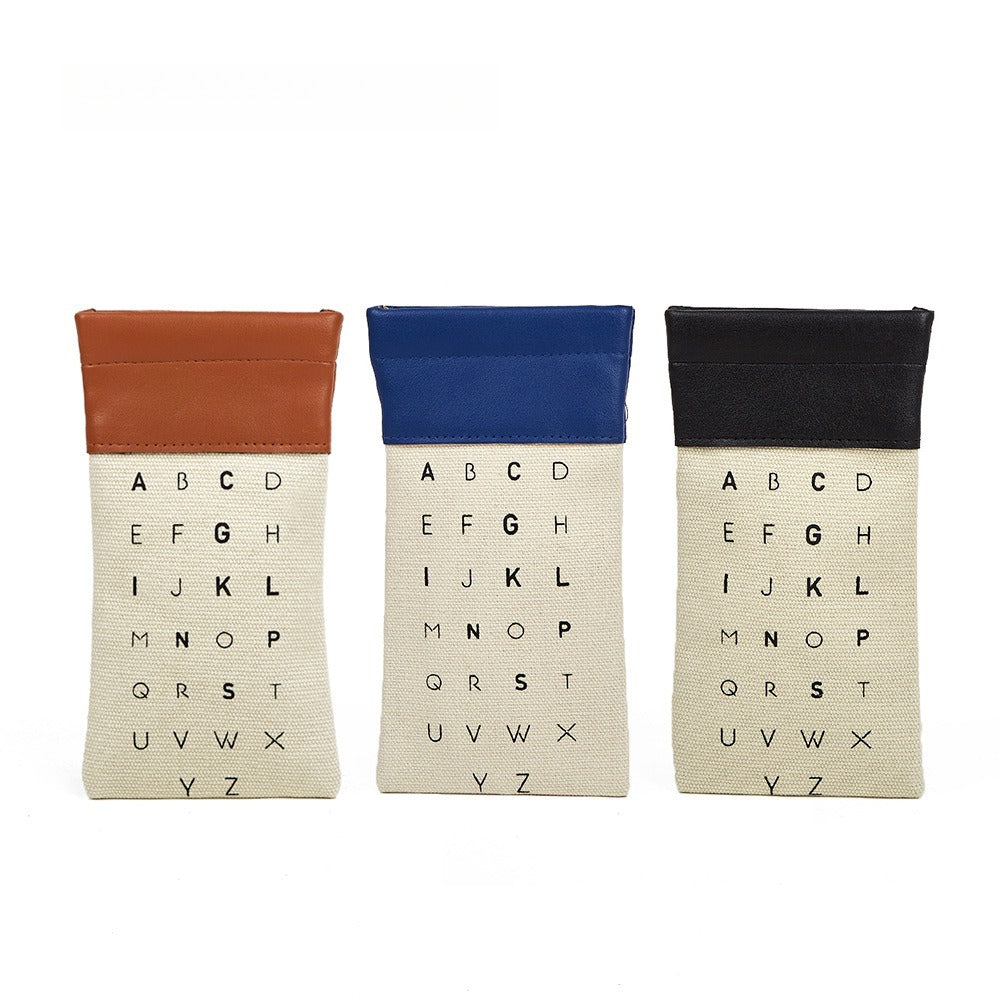 Letter Pattern Canvas Elastic Students Eyeglasses Case