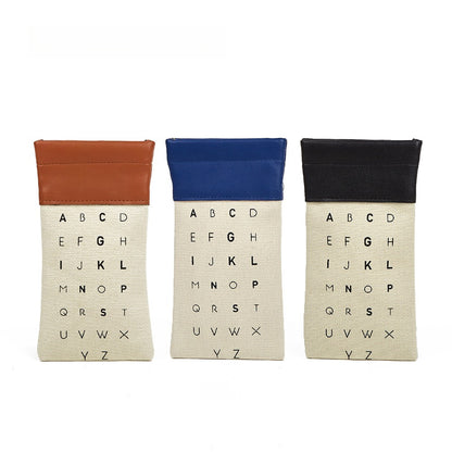 Letter Pattern Canvas Elastic Students Eyeglasses Case