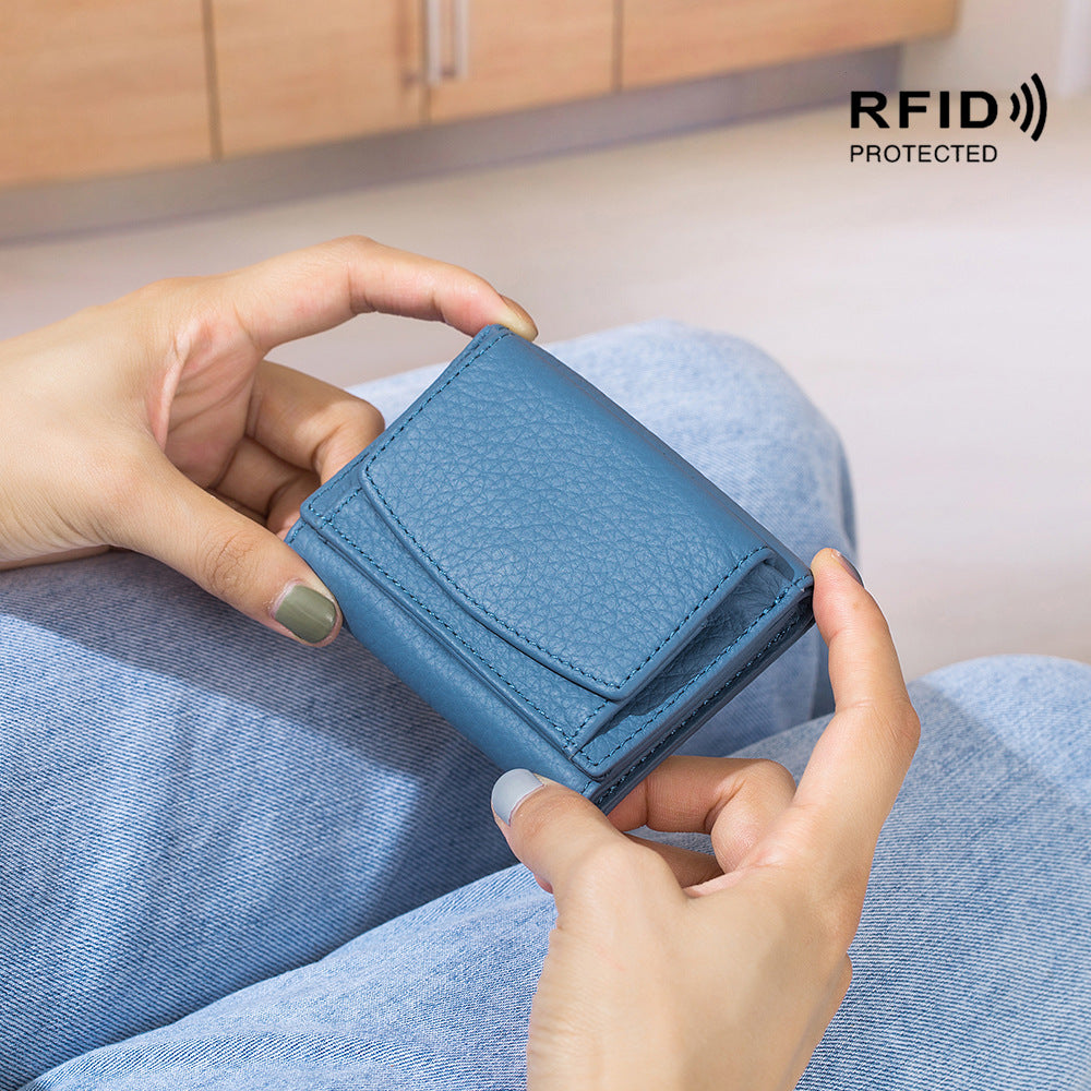 Genuine Leather RFID Mini Wallet Women Coin Purse
