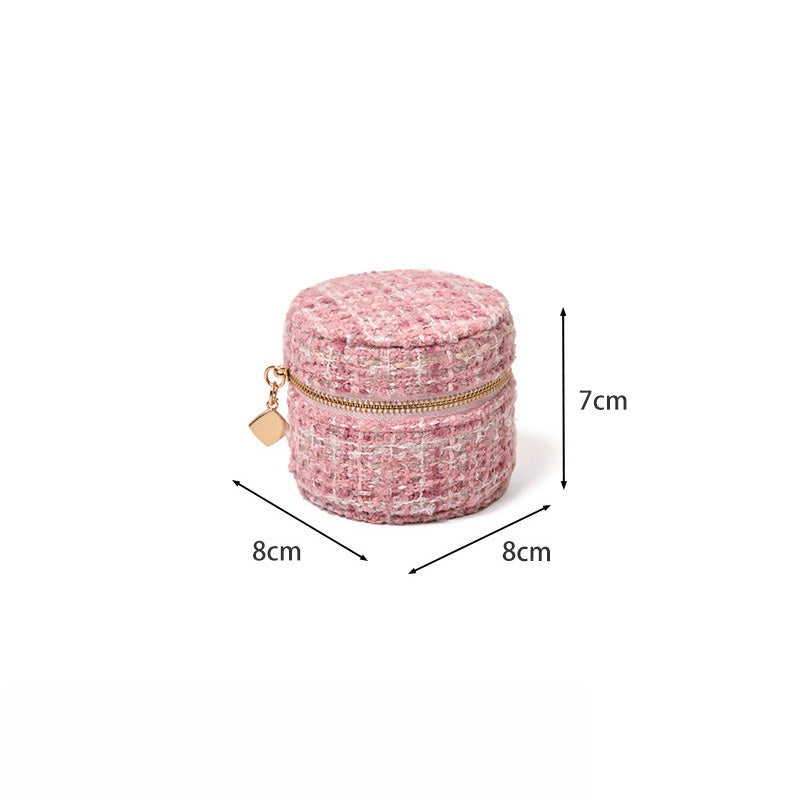 Round Anti Tarnish Tweed Jewelry Box Travel