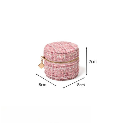 Round Anti Tarnish Tweed Jewelry Box Travel