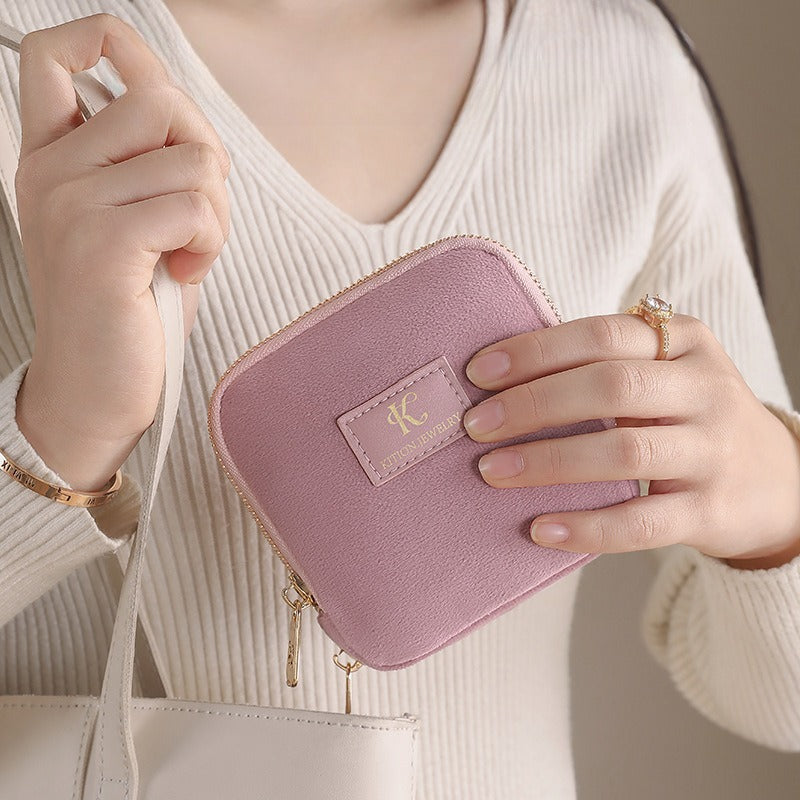 Double Layer Velvet Jewelry Pouch Portable Handheld