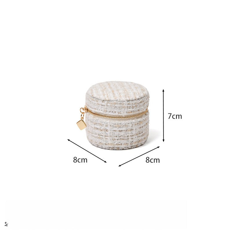 Round Anti Tarnish Tweed Jewelry Box Travel