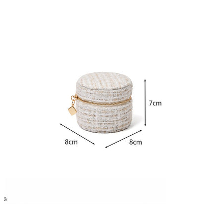 Round Anti Tarnish Tweed Jewelry Box Travel