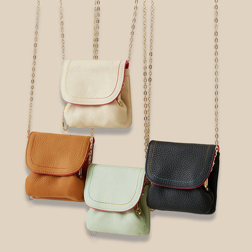Genuine Leather Chain Coin Purse Snap Multiple Colors