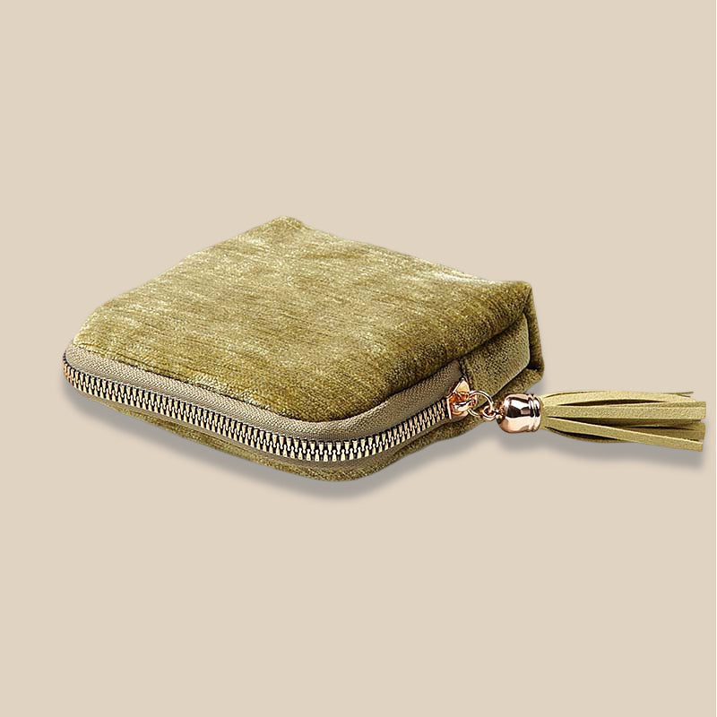Tassel Zipper Velvet Jewelry Pouch Portable