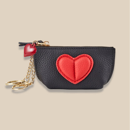 Genuine Leather Heart Keychain Coin Purse Zipper