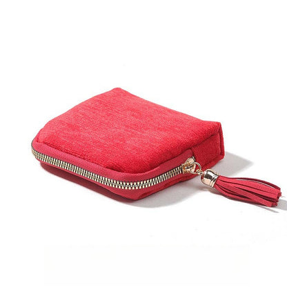 Tassel Zipper Velvet Jewelry Pouch Portable