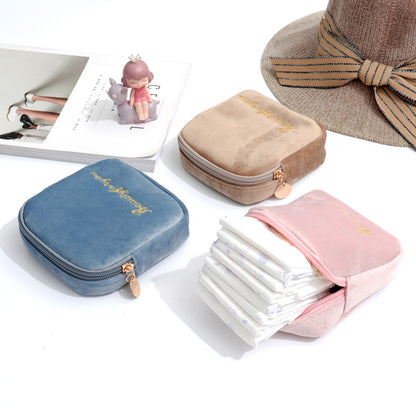 Cute Velvet Portable Pouch Girls Heart Multiple Colors
