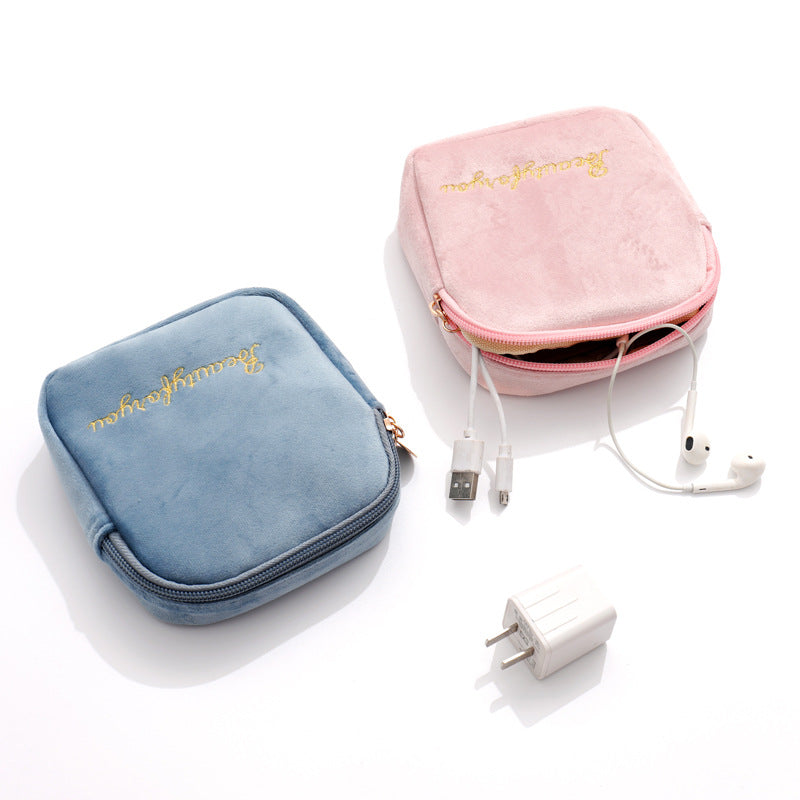 Cute Velvet Portable Pouch Girls Heart Multiple Colors