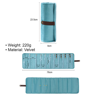 Velvet Roll Up Travel Jewelry Organizer Pouch Multiple Colors