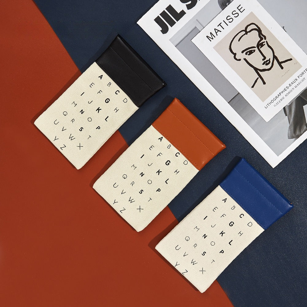 Letter Pattern Canvas Elastic Students Eyeglasses Case