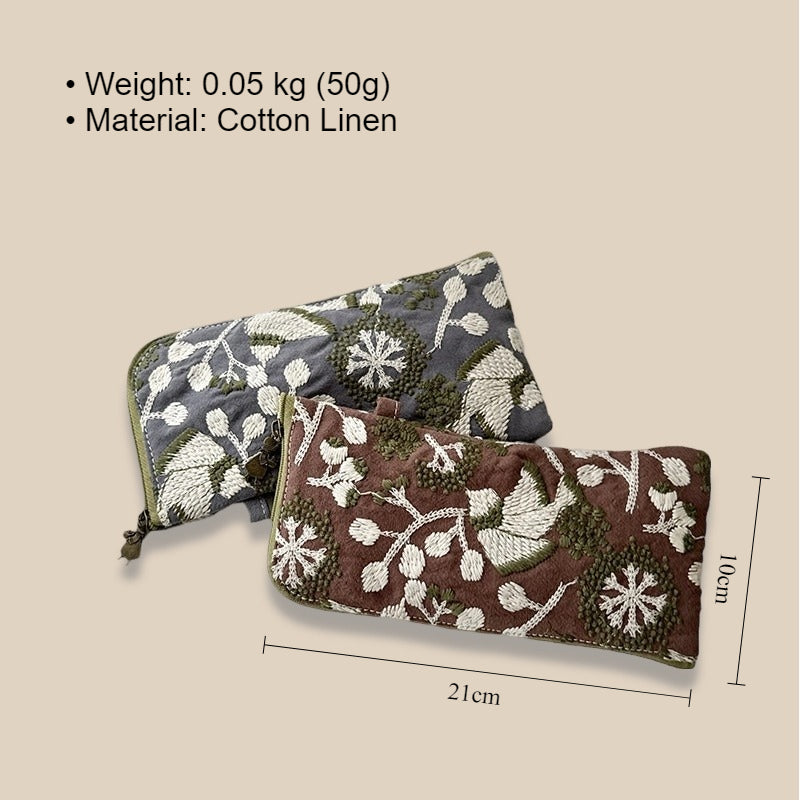 Cotton Linen Cosmetic Makeup Pouch Embroidery