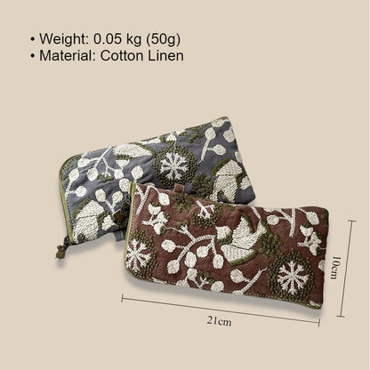 Cotton Linen Cosmetic Makeup Pouch Embroidery