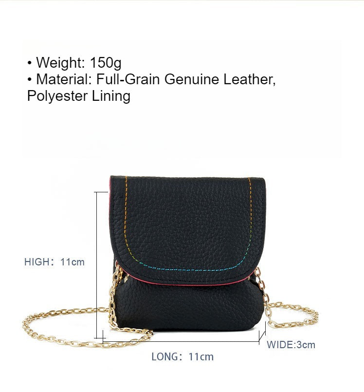Genuine Leather Chain Coin Purse Snap Multiple Colors