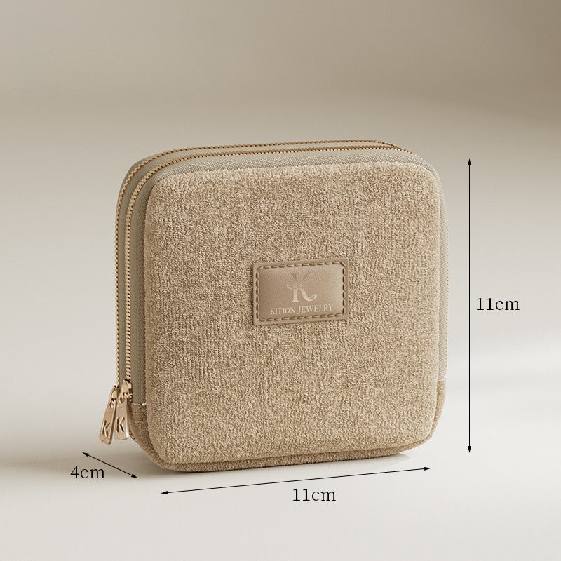 Double Layer Velvet Jewelry Pouch Portable Handheld