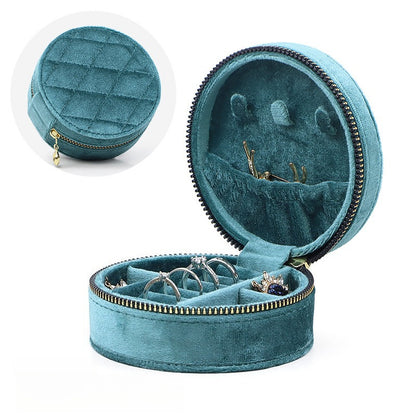 Round Italian Velvet Jewelry Box Portable Multiple Colors