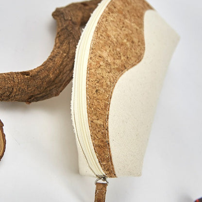 Wood Grain Canvas Makeup Pouch Travel Shell Cosmetic Bag