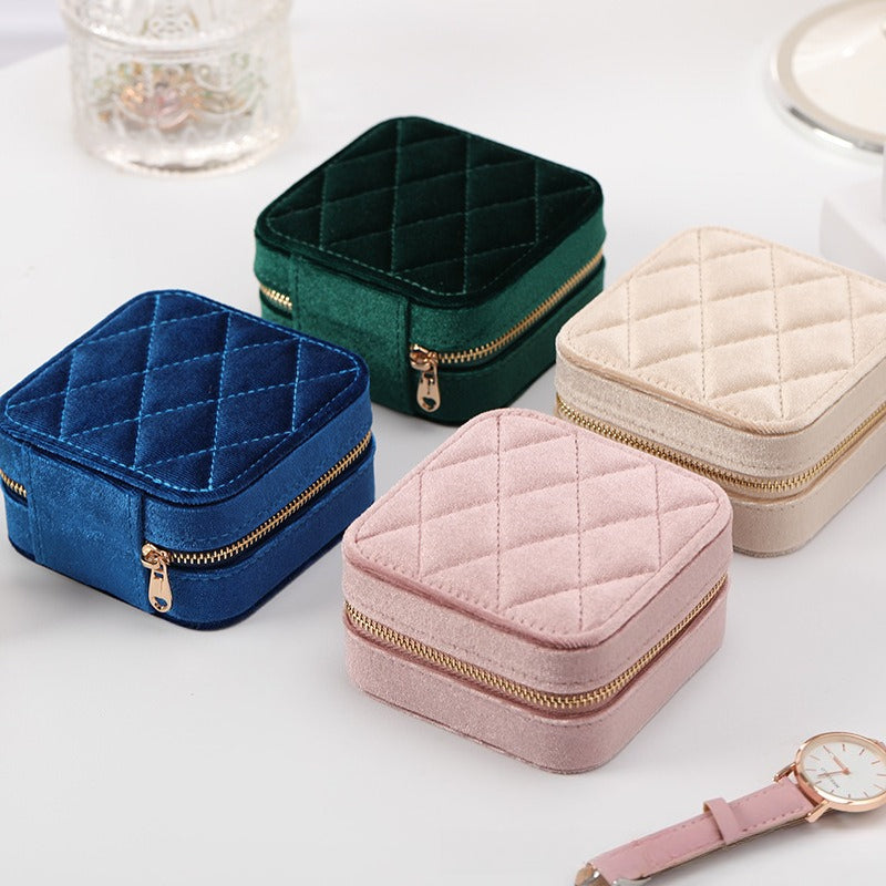 Multi Grid Diamond Velvet Jewelry Organizer Box