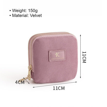 Double Layer Velvet Jewelry Pouch Portable Handheld