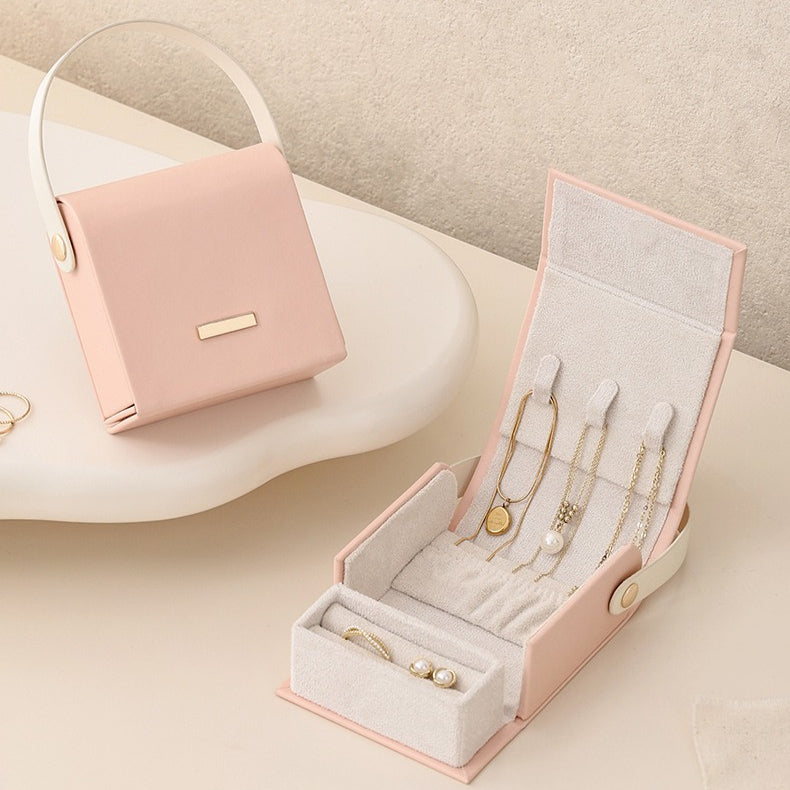 Portable Handheld Color Block Jewelry Box For Travel