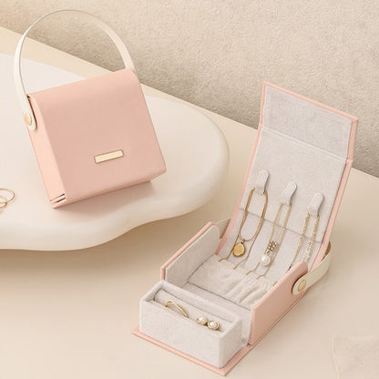Portable Handheld Color Block Jewelry Box For Travel