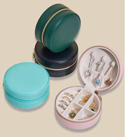 Round Portable PU Leather Jewelry Box