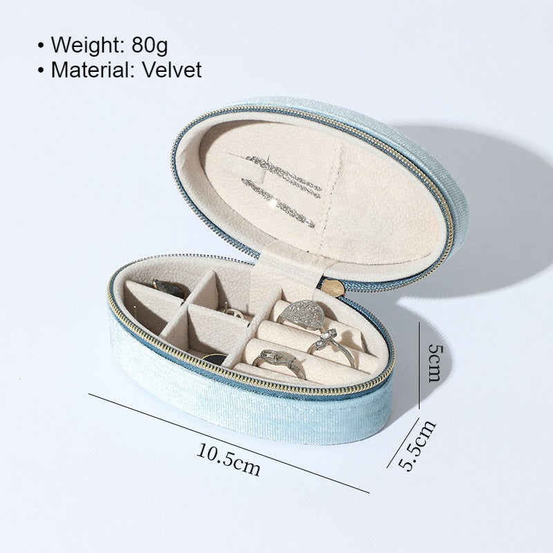 Oval Velvet Jewelry Box Portable Multiple Colors