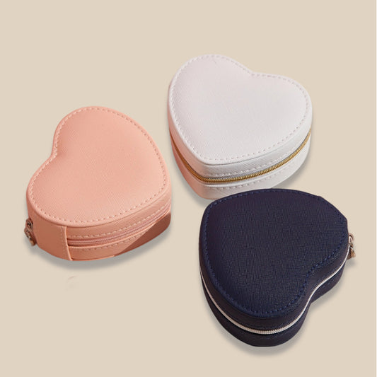 Heart Shaped Portable Travel Jewelry Box PU Leather