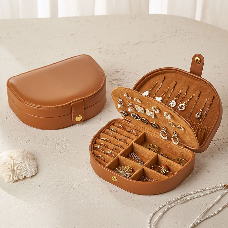 Vintage 2 Layer Leather Jewelry Box Travel Portable