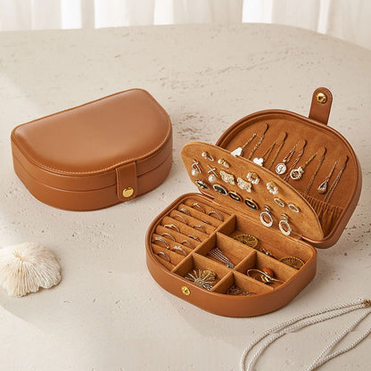 Vintage 2 Layer Leather Jewelry Box Travel Portable