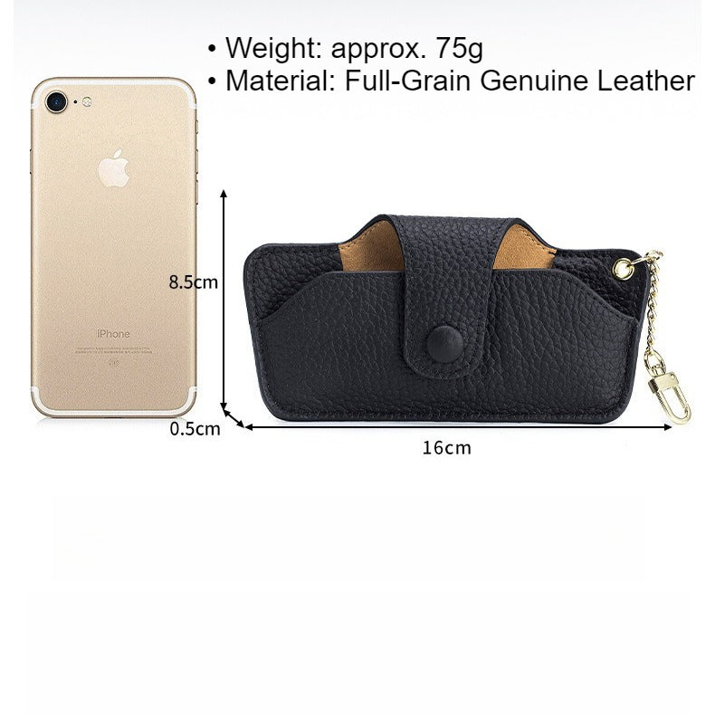 Genuine Leather Vintage Slim Portable Eyeglasses Case Unisex