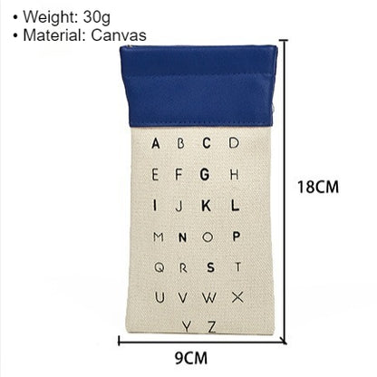 Letter Pattern Canvas Elastic Students Eyeglasses Case