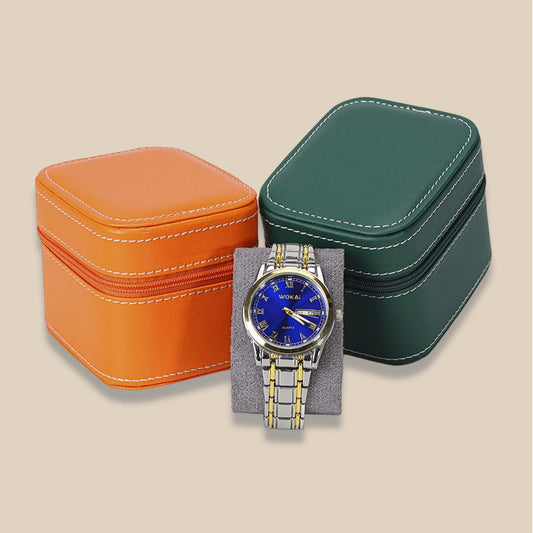 PU Round Corner Zipper Watch Case Multiple Colors