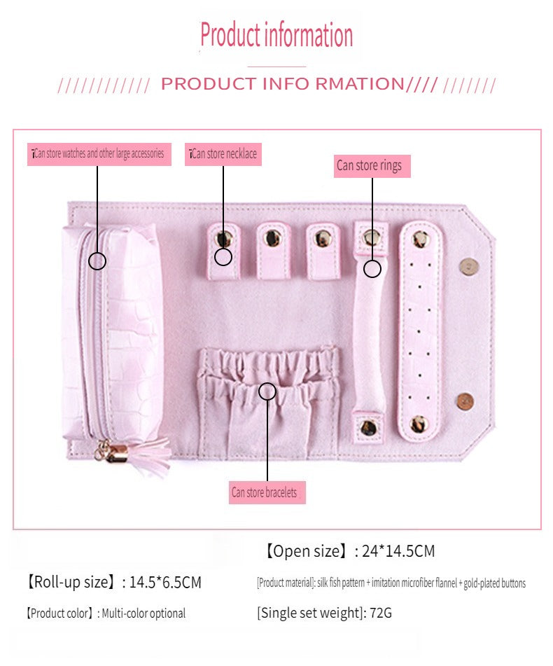 Roll Up Travel Jewelry Organizer Leather Multiple Colors
