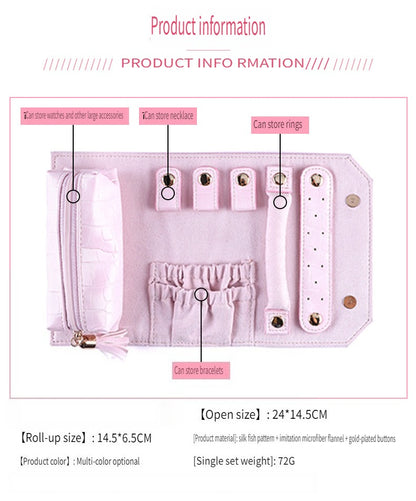 Roll Up Travel Jewelry Organizer Leather Multiple Colors