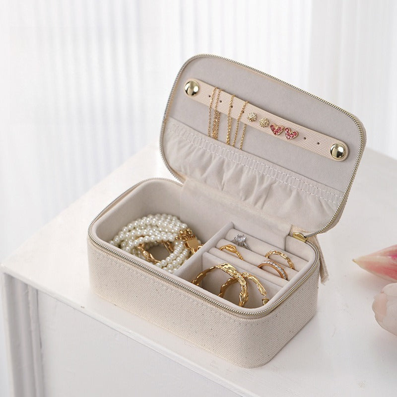 Embroidered Canvas Jewelry Box Portable Multiple Colors