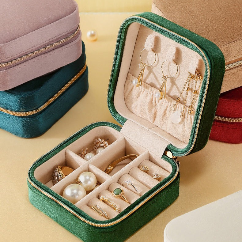 Soft Velvet Jewelry Storage Box Portable Multiple Colors