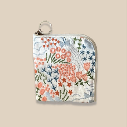 Cotton Linen Embroidered Coin Lipstick Pouch