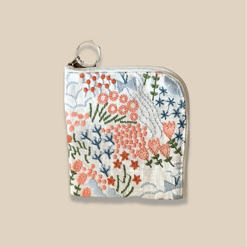Cotton Linen Embroidered Coin Lipstick Pouch