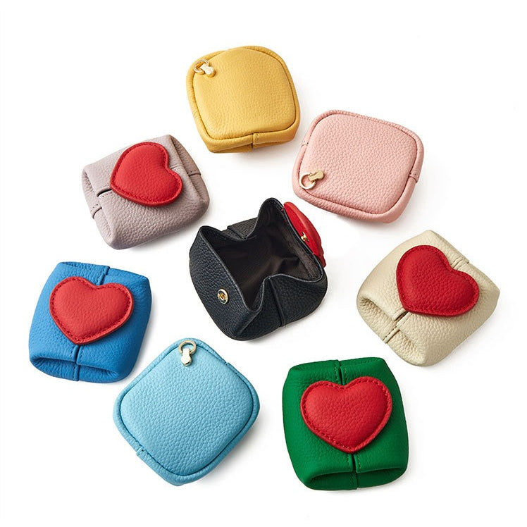 Genuine Leather Two Tone Heart Coin Purse Portable