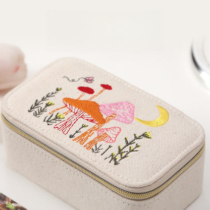 Embroidered Canvas Jewelry Box Portable Multiple Colors