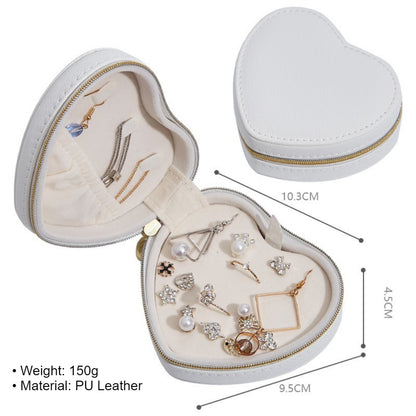 Heart Shaped Portable Travel Jewelry Box PU Leather
